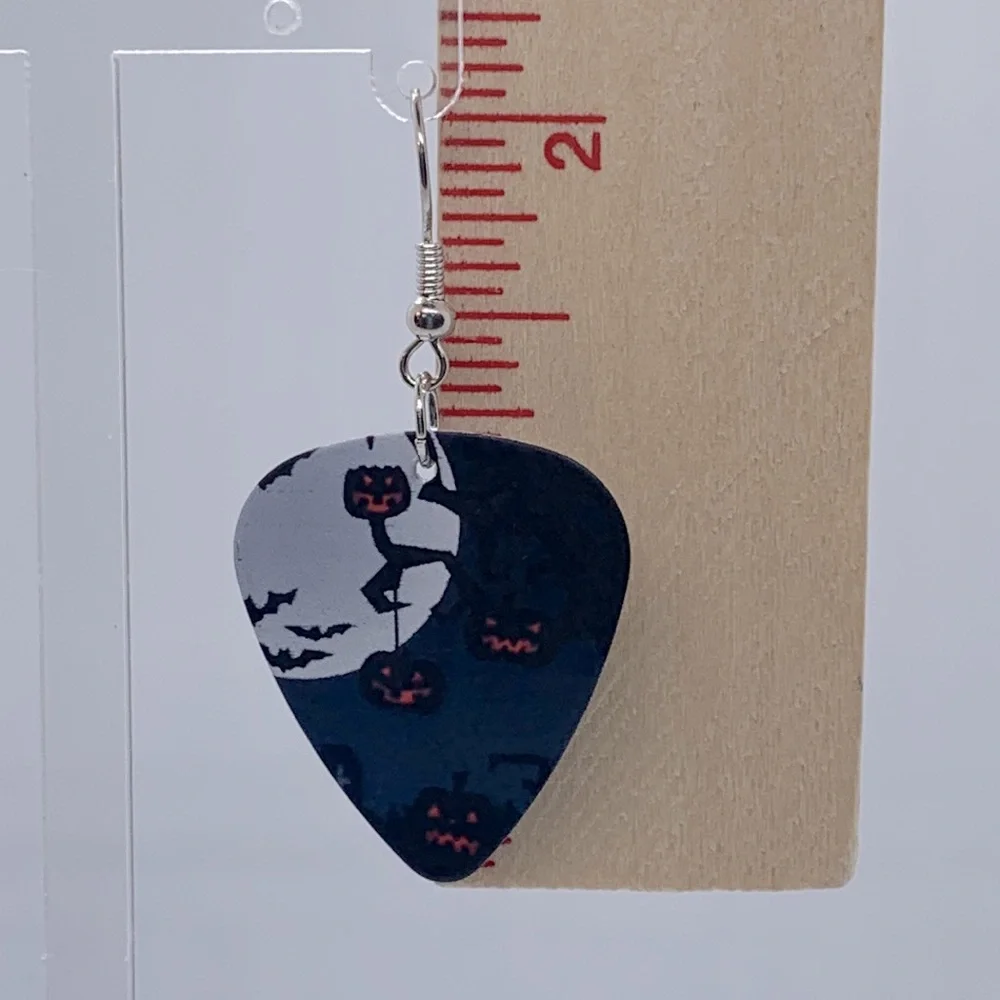 Guitar Pick Custom Earrings Halloween Pumpkins Fashion Jewelry